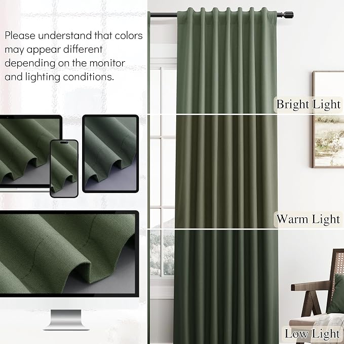 Forest Green 100% Blackout Linen Textured Curtains 84 Inches Long - Image 5