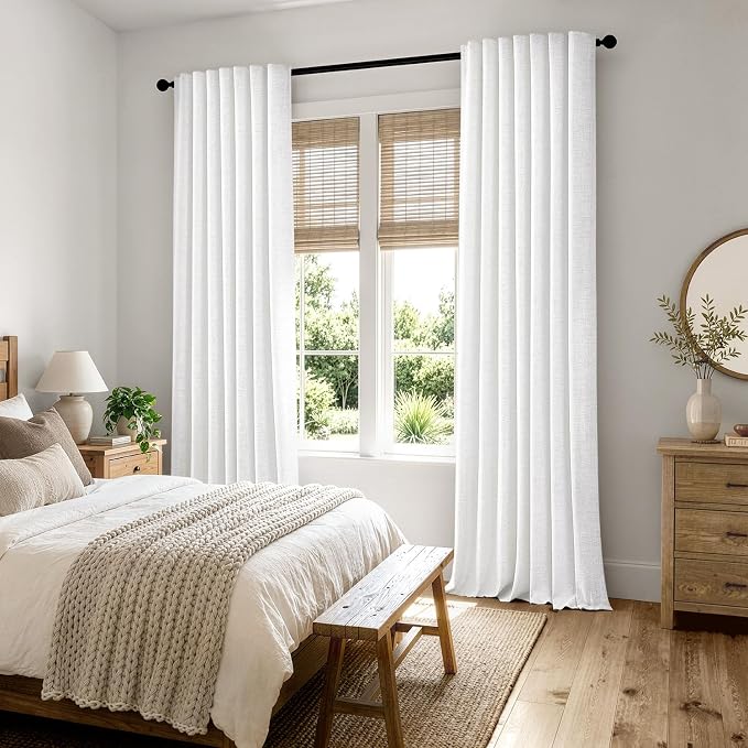 MIULEE 100% Blackout Linen Curtains 42 x 84 Inch Bright White 2 Panels | - Image 8
