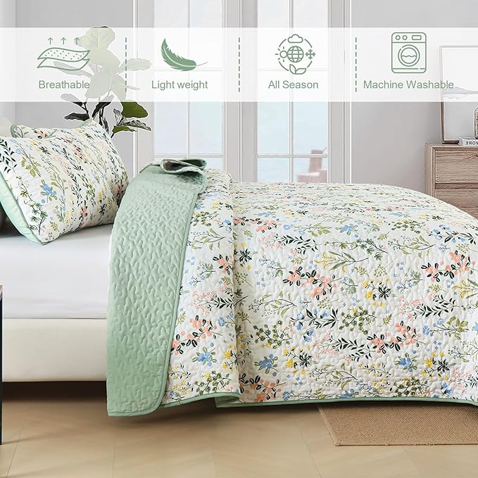 Anibedding Full Quilt Bedding Set 3 Pieces Floral Botanical Bedspreads | Soft - Image 4
