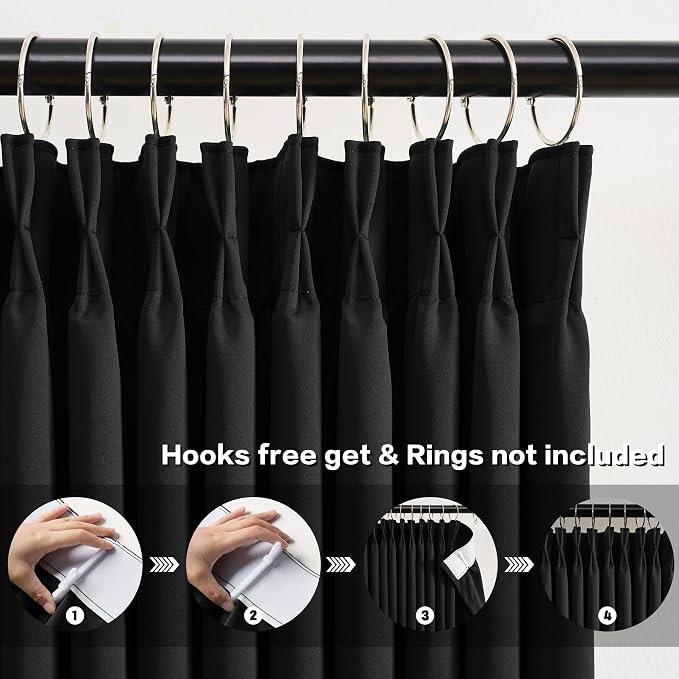 Extra Wide Black Pinch Pleated Curtains 100 x 105, Thermal Insulated Noise - Image 2