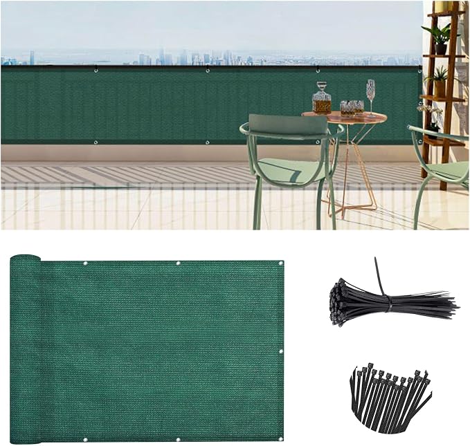 Custom Size 3'x26' Dark Green Balcony Privacy Screen 90% UV Block | Windscreen by SUNLAX