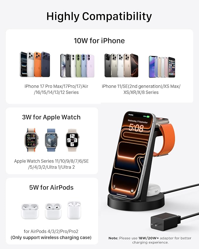 Anlmz 3 in 1 Charging Station for iPhone, Wireless Charger for iPhone 17 16e 16 - Image 4