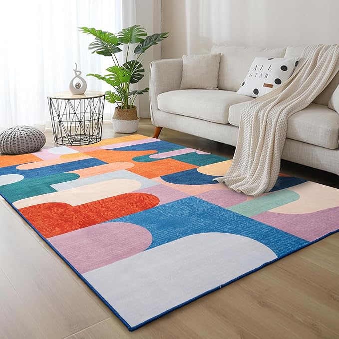 Ompaa Living Room Rug 5x8 Candy Area Rug Machine Washable Rug Non Slip Indoor - Image 5