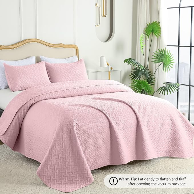 FLYMME Pink Twin Quilt Bedding Set Thin Lightweight Bedspreads, Modern Style - Image 2