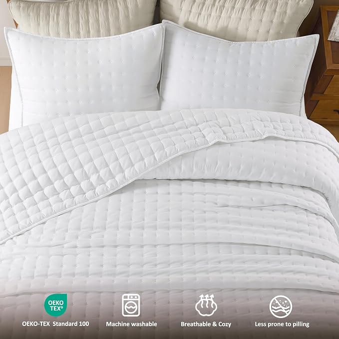 WDCOZY White Cloud Quilt Set Queen Size, Lightweight Soft Cross Stitch Bedspread - Image 7
