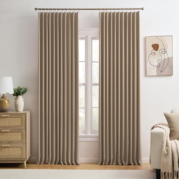 Cappuccino Pinch Pleated 72 Inch Wide Curtains 72 x 108, Thermal Insulated by KEQIAOSUOCAI