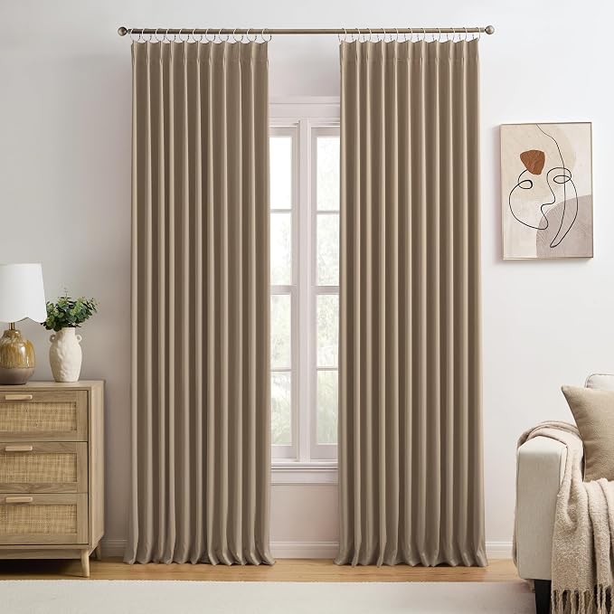 Cappuccino Pinch Pleated 72 Inch Wide Curtains 72 x 105, Thermal Insulated by KEQIAOSUOCAI