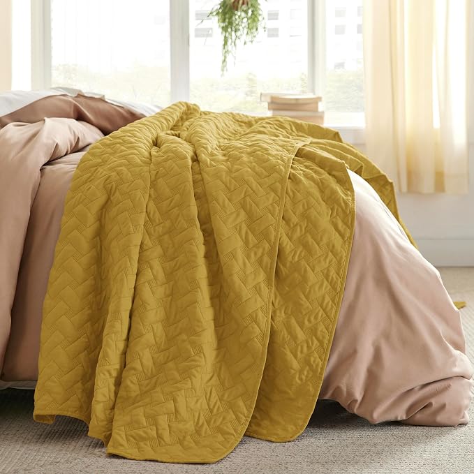 Bedsure Quilts Queen Size, Lightweight Comforter, Mustard Yellow Bedspread | - Image 5