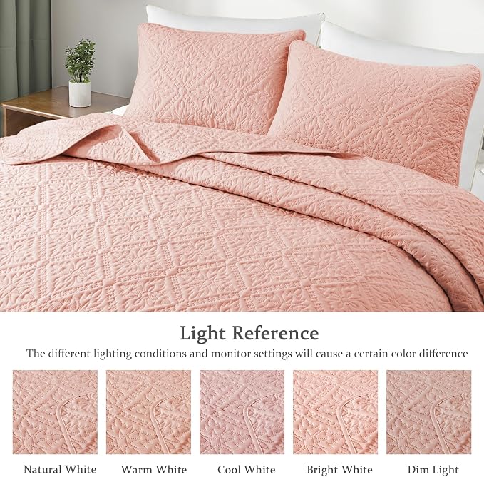 Exclusivo Mezcla Full Queen Quilt Set, Blush Pink | Lightweight Soft Bedspreads - Image 3