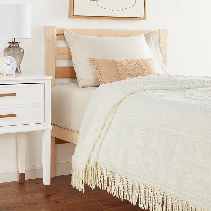 Beatrice Home Fashions Medallion Twin Cotton Chenille Bedspread, Ivory | - Image 2