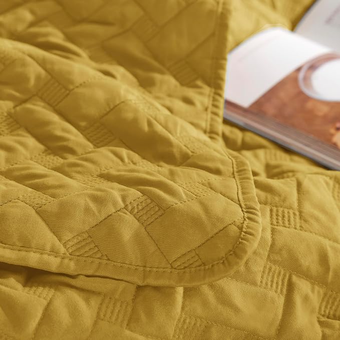 Bedsure King Size Quilt, Lightweight Comforter, Mustard Yellow Bedspread | - Image 8