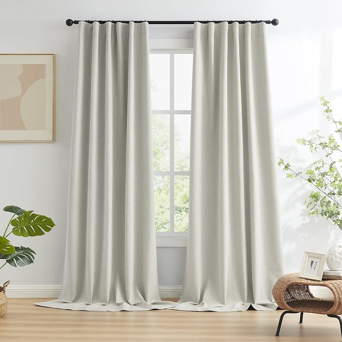 Greyish Beige Blackout Curtains 105 Inches Long 2 Panels Back Tab Pocket Hook - Image 2