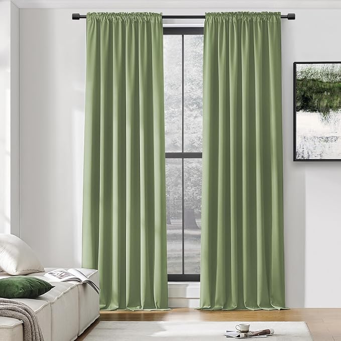 Sage Green Curtains 96 Inch Length Thermal Insulated Room Darkening Blackout by DONREN