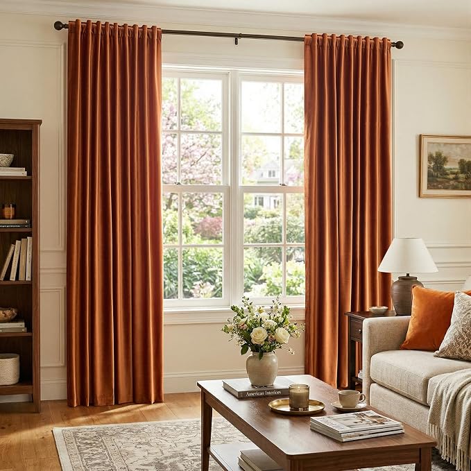 Luxury Orange Velvet Curtains 108 inch Length - Image 4