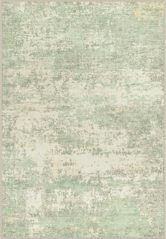 Area Rug Living Room: 3x5 Modern Washable Soft Carpet Green Cream | by FXRHLP