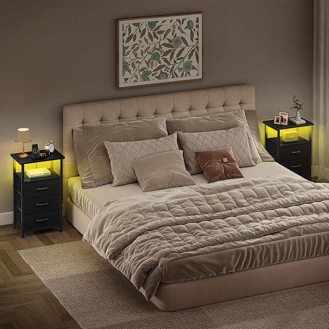 Night Stand with Charging Station, LED Nightstand - Image 8