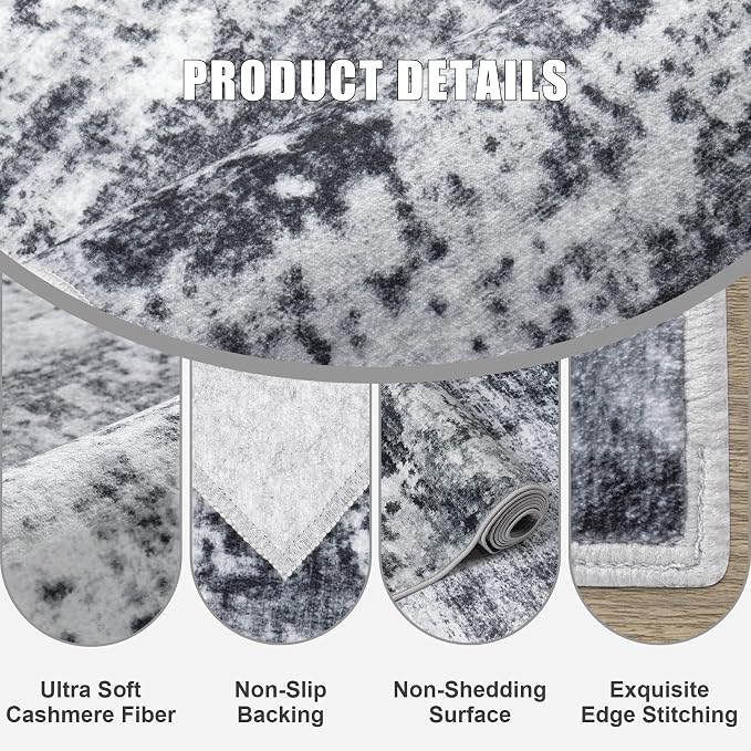 3x14 Washable Runner Rug：Modern Abstract Soft Carpet Dark Black | - Image 6