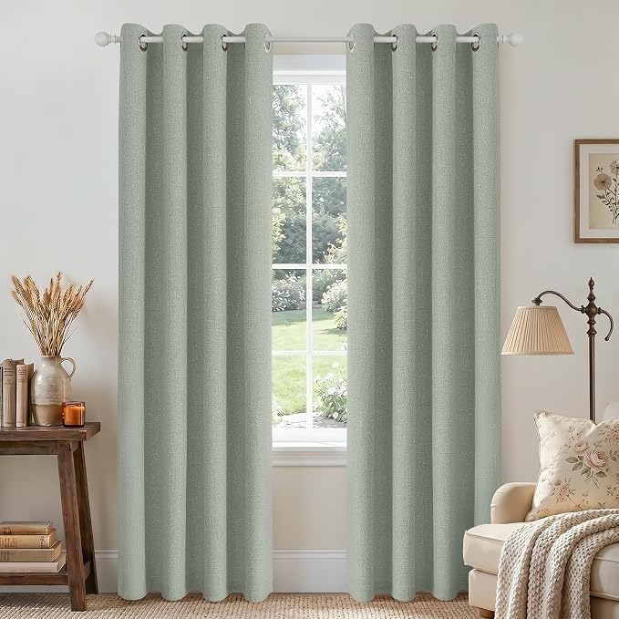 Joydeco Sage Green Curtains Blackout 96 Inch Long, Linen 100% Black Out Curtains by JOYDECO