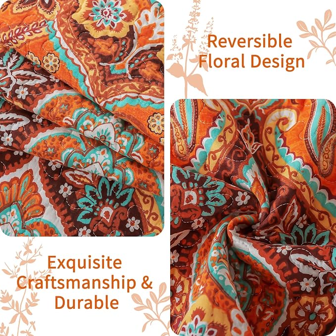 VAPUTAR 100% Cotton Face Quilt King Size, Bohemian King Quilt Bedding Set | - Image 4