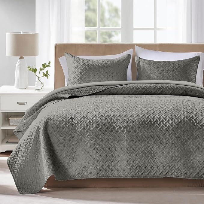 FLYMME Dark Grey Twin Quilt Bedding Set Thin Lightweight Bedspreads, Modern by FLYMME