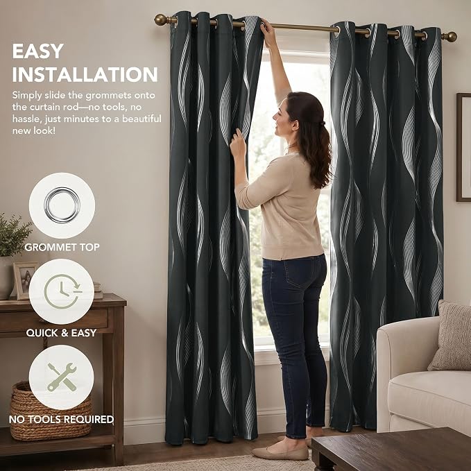 Deconovo Curtains for Living Room, Pattern Blackout Curtains 63 Inches Long | - Image 9