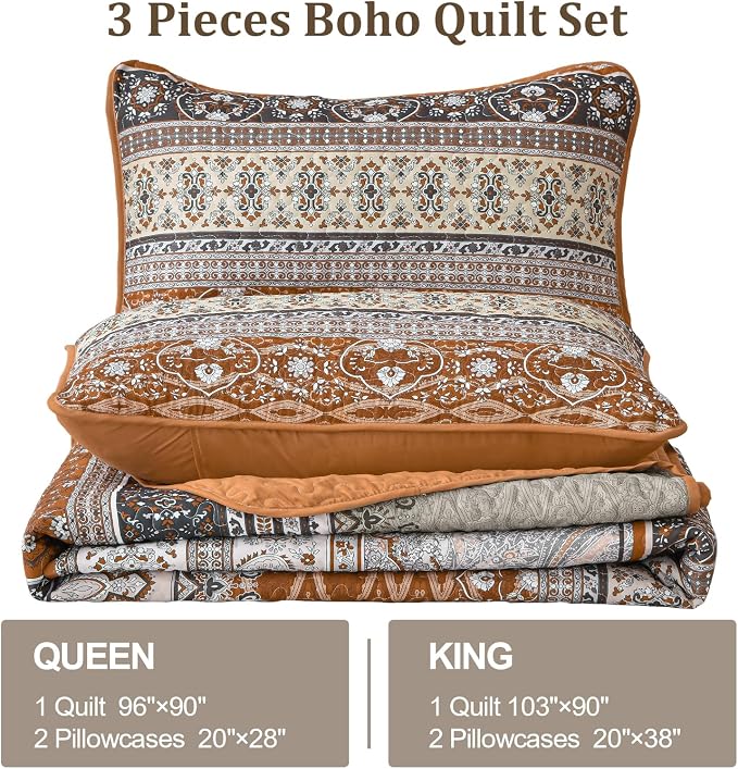 WONGS BEDDING Boho Quilt Set Full, Ultra Soft Lightweight Bedspread - Image 7