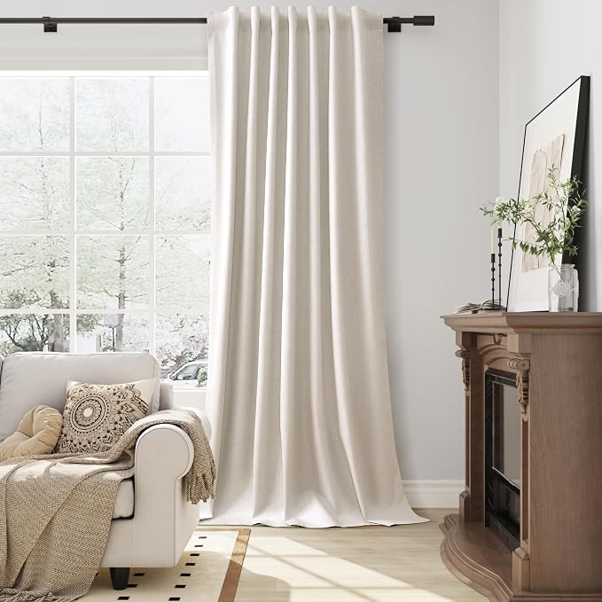 100% Blackout Linen Curtains 84 Inch Length 2 Panels Set Neutral Boho Farmhouse - Image 5
