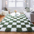 KICMOR Area Rug 5x7 for Living Room, Soft Fluffy Olive Green and White by KICMOR