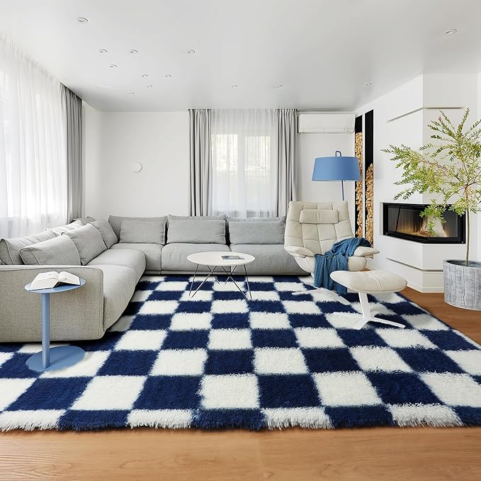 KICMOR Living Room Rug 5x7 Checkered Fluffy Area Rug, Soft Plush Indoor Floor - Image 7