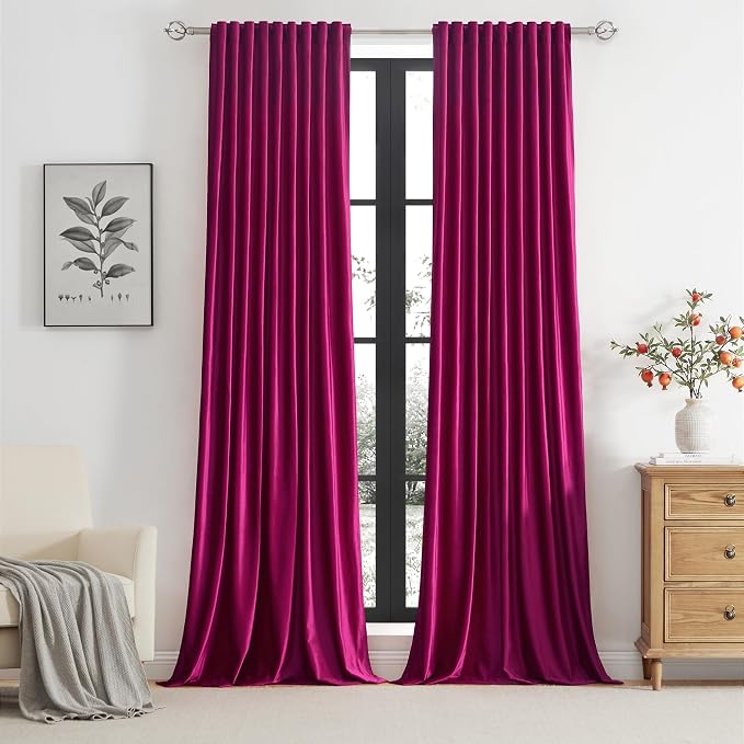 PRIMROSE Hot Pink Velvet Curtains 102 inch Long - Image 5