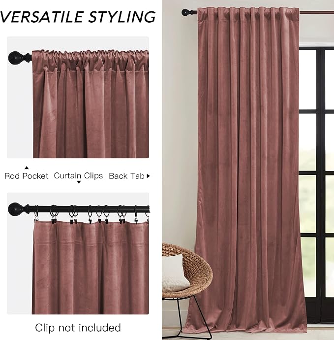 RYB HOME Velvet Curtains 102 inches Long, Extra Long High Ceiling Curtains | - Image 3