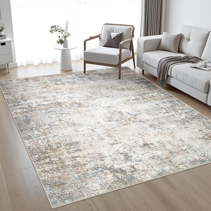 10x12 Area Rug Living Room: Modern Washable Indoor Carpet Brown | - Image 2