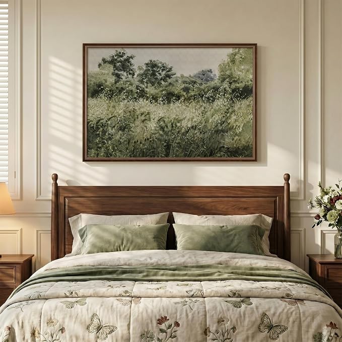 Large Framed Vintage Wall Art, Modern Farmhouse Green Botanical Landscape - Image 3