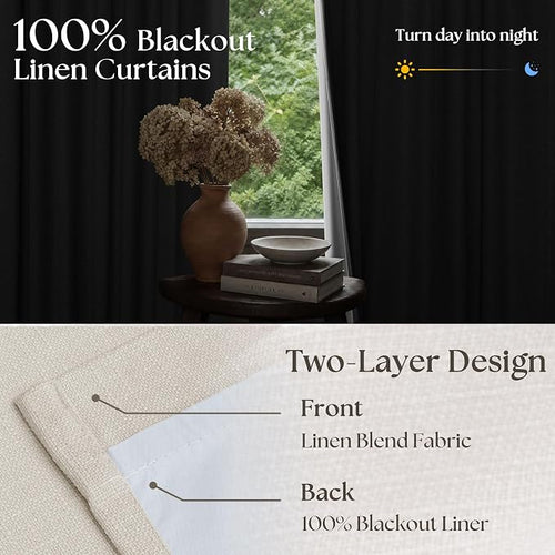 105 Inch Blackout Linen Curtains Pinch Pleat Bedroom Living Room Natural | Room - Image 2
