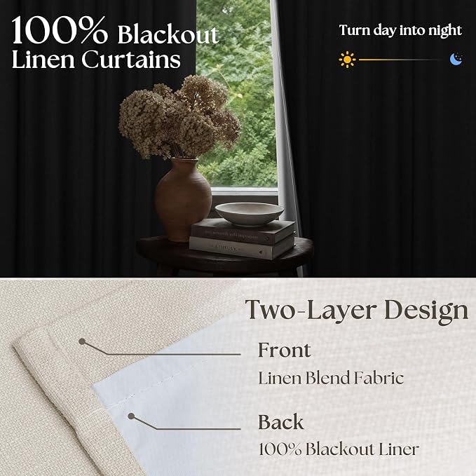 60 Inch Wide Pinch Pleated 100% Blackout Curtains 96 Inches Long, Natural | - Image 4