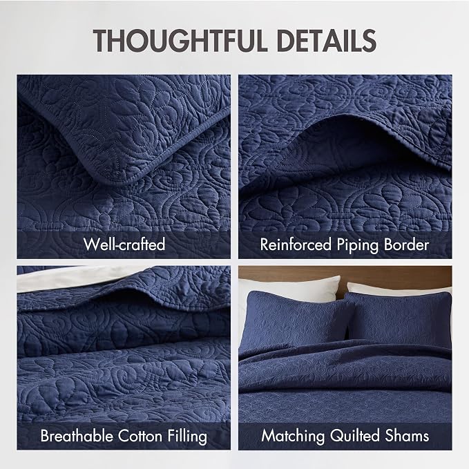 Madison Park King Quilt Bedding Set, Cottage-Inspired Damask, Classic Stitch - Image 4