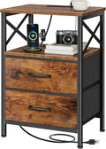 Huuger Night Stand with Charger Station, USB-C Port, End Table | 2 Drawer by Huuger