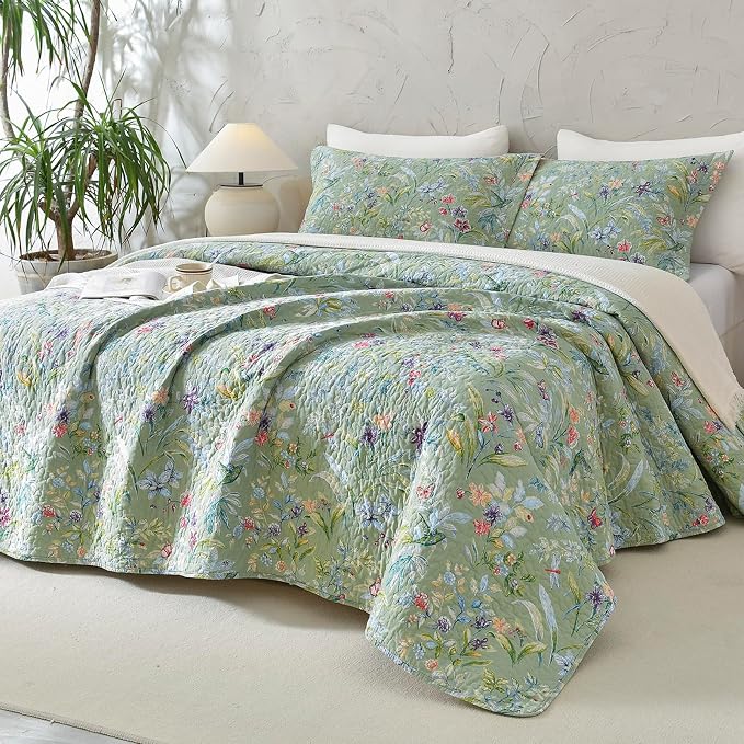 Lady Ann 100% Cotton Floral Oversized Queen Quilt Set by LadyAnn