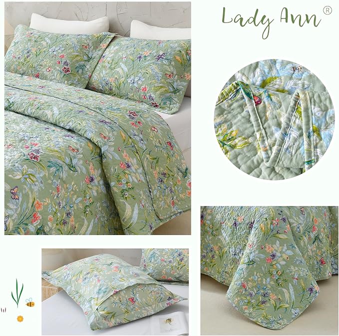 Lady Ann 100% Cotton Floral Oversized Queen Quilt Set - Image 6