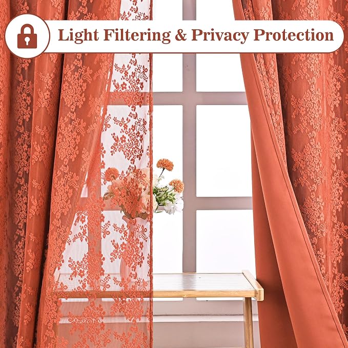 Yinhua Terracotta Kitchen Curtains 36 Inch Length Double Layer Curtain - Image 4