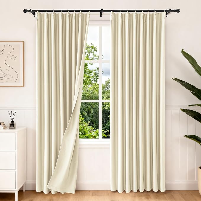 Etherealveil Beige Pinch Pleated Blackout Curtains 2 Panels 52"x84" | Back Tabs by Etherealveil