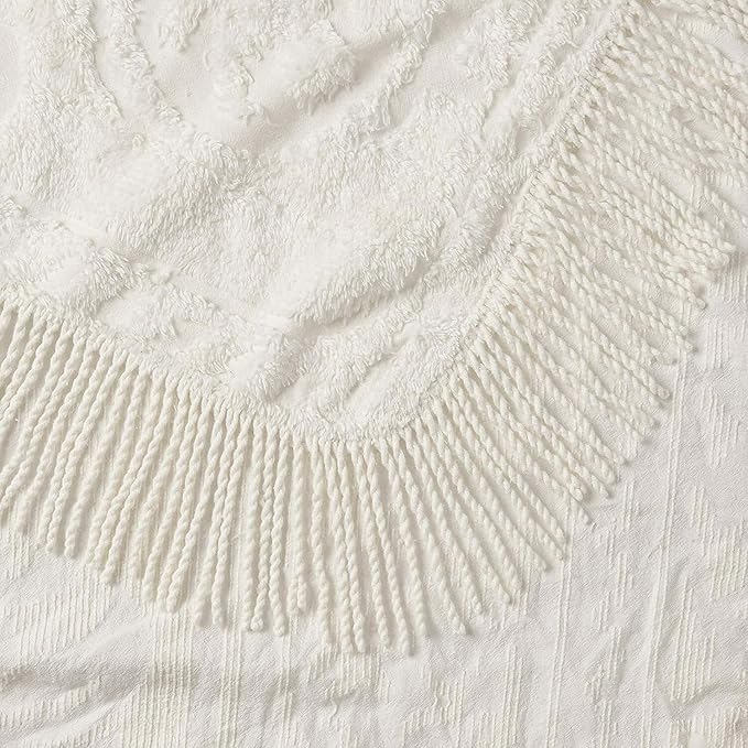 Beatrice Home Fashions Medallion Queen Cotton Chenille Bedspread, Ivory | - Image 4