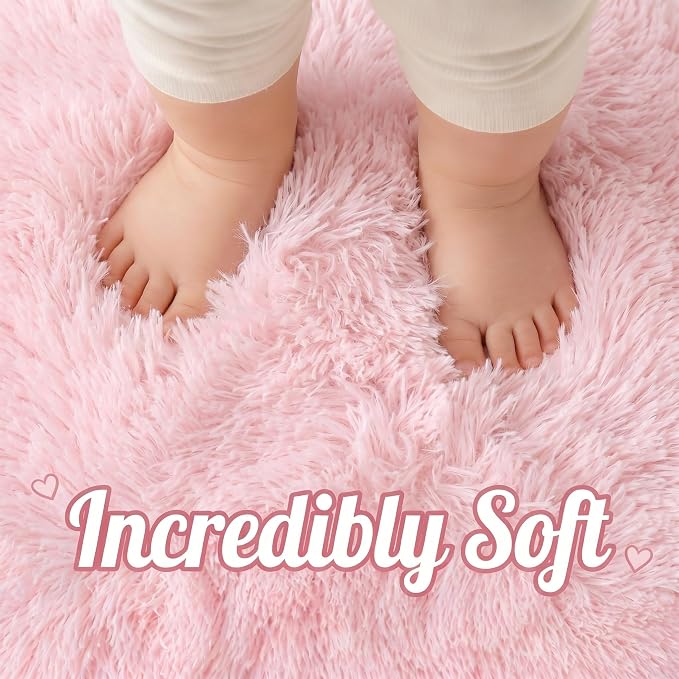 Pink Runner Rugs for Bedroom Living Room, 2x6 Bedside Hallway Fluffy Area Rug - Image 2
