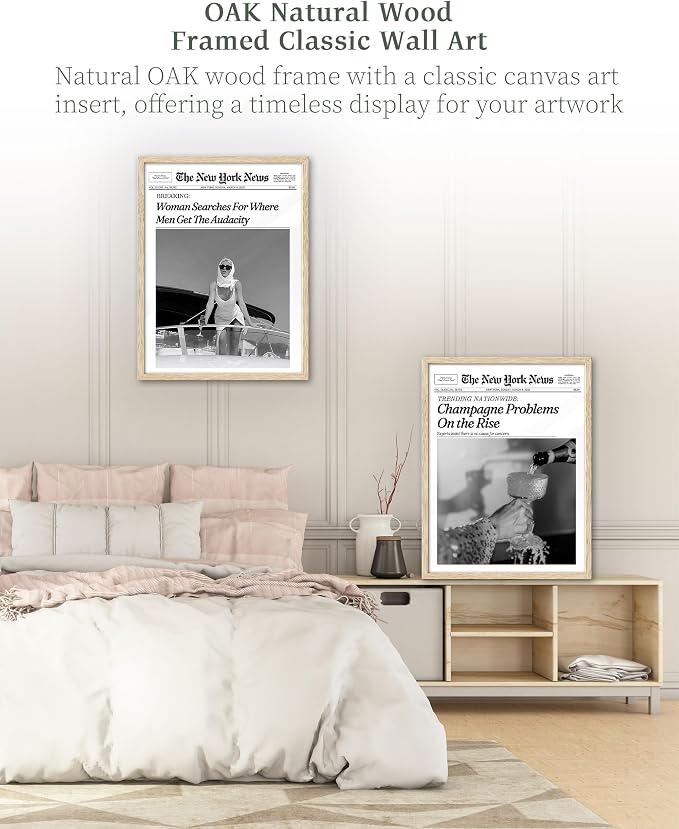 iHery 12x16in Champagne Problems on the Rise Framed Newspaper Art | Natural OAK - Image 7