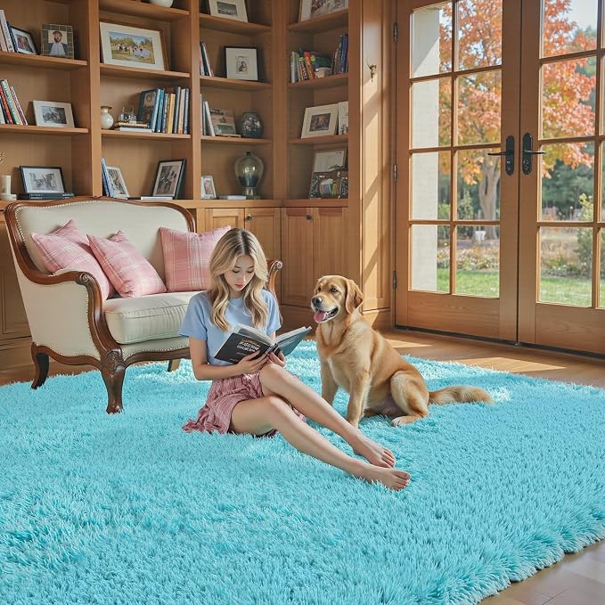 4x6 Area Rugs for Bedroom, Teal Blue Soft Fluffy Shag Bedside Rugs | Non-Slip - Image 6