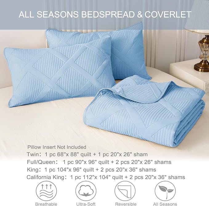 Exclusivo Mezcla Quilt King Size, Sky Blue | Soft Bedspreads - Image 6
