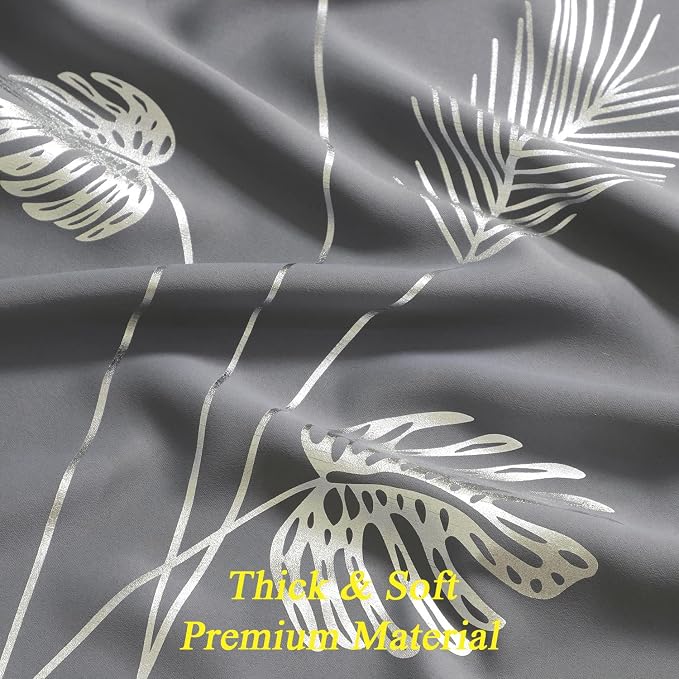 Grey Blackout Curtain for Dining Room 100W x 108L Inch Long Silver Palm Tree - Image 9