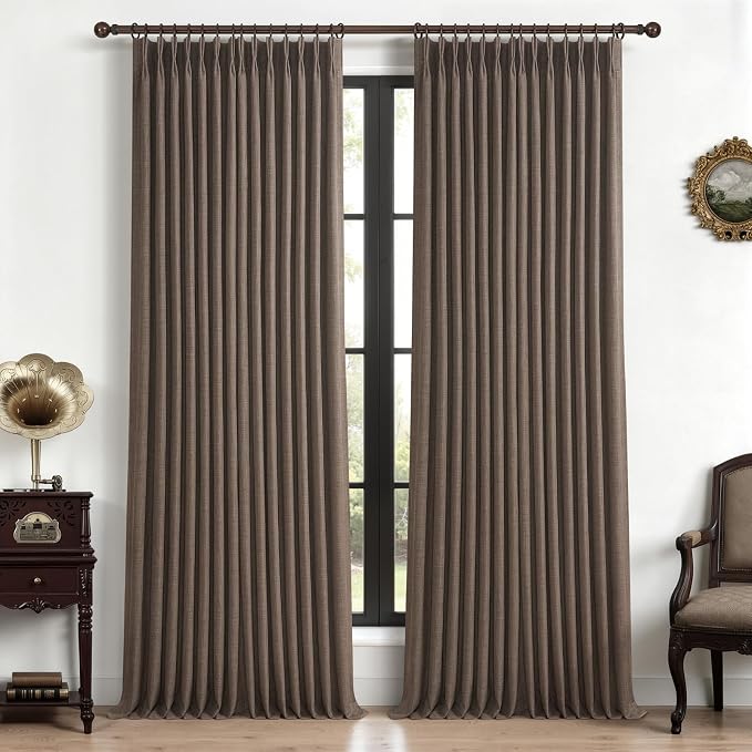 Pinch Pleat Dual Layer Linen Curtains 102 Inches Long by PleatedDrapes