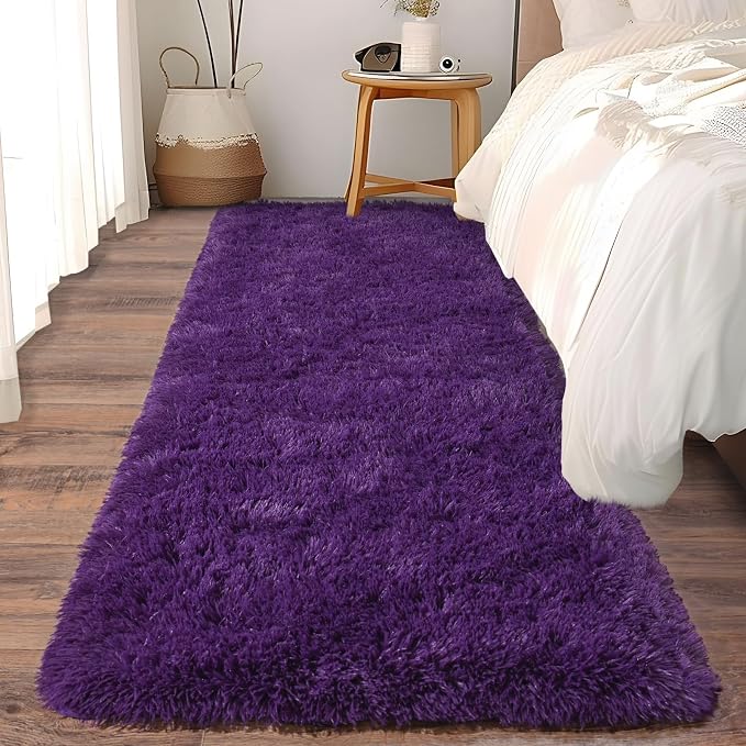 Soft Runner Rugs for Bedroom Hallway, 2 Packs 2x6 Purple Fluffy Shag | Non Slip by Ailyei