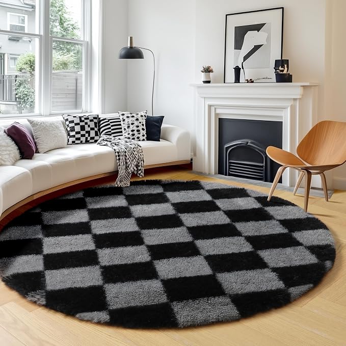 KICMOR Round Rug 4ft for Bedroom, Soft Fluffy Circle Area Rug Cute Fuzzy Shag - Image 3